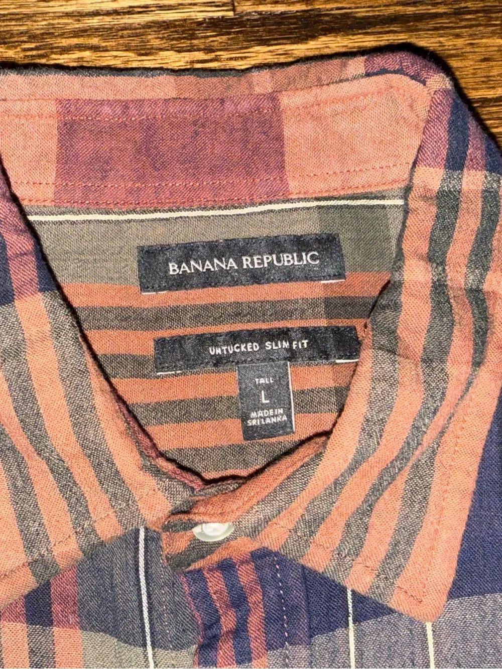 Banana Republic Untucked Slim Fit Button-Up Casual Shirt Fall Plaid Size Large